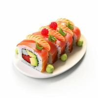 ai generativo alto calidad de 3d estilo diseño de futomaki Sushi con blanco antecedentes foto