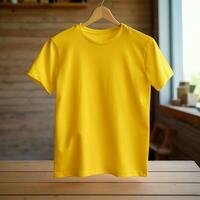 AI generative High quality blank t-shirt in yellow color, perfect to create mockup preview photo