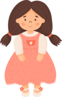 Children toy doll. Cute girl with hairstyle ponytails png