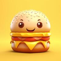 3D design of burger in yellow background photo
