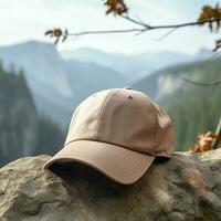 AI Generative Photo of blank light brown baseball hat, ultra realistic, 8K, suitable to create hat mockup or cap mockup