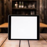 AI Generative High quality photo of big tablet with blank screen on the table, perfect to create mockup preview