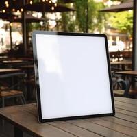 High quality photo of big tablet with blank screen on the table, perfect to create mockup preview