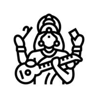 saraswati god indian line icon vector illustration