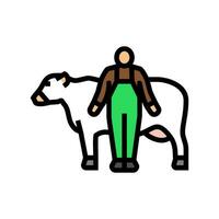 cow with farmer color icon vector illustration