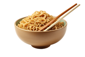 Bowl with instant noodles isolated on transparent background. PNG file, cut out. AI Generated