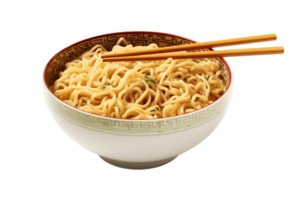 Bowl with instant noodles isolated on transparent background. PNG file, cut out. AI Generated