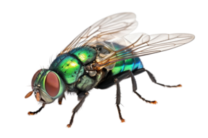 Common green bottle fly standing isolated on transparent background. PNG file, cut out. AI Generated