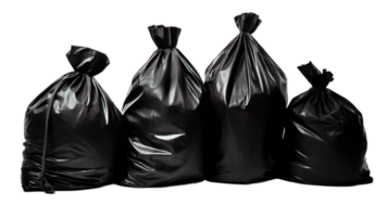 Black garbage bag trash waste isolated on transparent background. PNG file, cut out. AI Generated