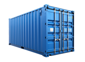 Blue cargo container isolated on transparent background. PNG file, cut out. AI Generated