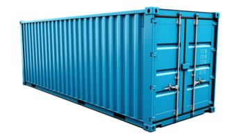 Blue cargo container isolated on transparent background. PNG file, cut out. AI Generated