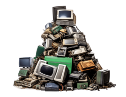 E-waste heap for recycling isolated on transparent background. PNG file, cut out. AI Generated