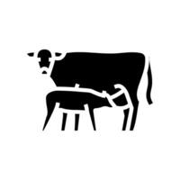 vaca con becerro glifo icono vector ilustración