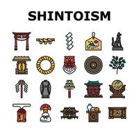 shinto japan japanese temple icons set vector