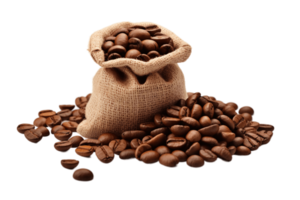 Coffee beans in the sack isolated on transparent background. PNG file, cut out. AI Generated