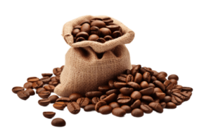 Coffee beans in the sack isolated on transparent background. PNG file, cut out. AI Generated