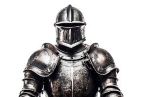 Medieval knight suit of armor isolated on transparent background. PNG file, cut out. AI Generated