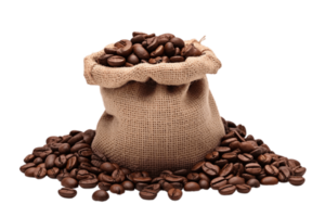 Coffee beans in the sack isolated on transparent background. PNG file, cut out. AI Generated