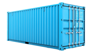 Blue cargo container isolated on transparent background. PNG file, cut out. AI Generated