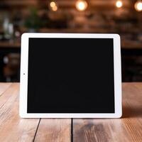 High quality photo of big tablet with blank screen on the table, perfect to create mockup preview