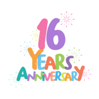 16th anniversary in flat style png