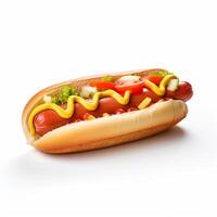 AI Generative high quality of 3D hotdog design in white background photo