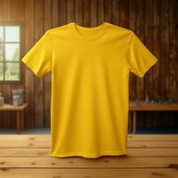 AI generative High quality blank t-shirt in yellow color, perfect to create mockup preview photo