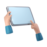 3D Hands using tablet mockup icon. Cartoon hand holding tablet isolated transparent png illustration