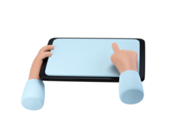 3D Hands using tablet mockup icon. Cartoon hand holding tablet transparent illustration png