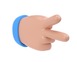 3d hand victory icon illustration. Two fingers social icon. Cartoon character hand gesture. Business success clip art transparent png