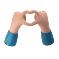 3d renderen gestileerde handen vouwen vorm van hart. Valentijn vinger gebaar teken icoon. element voor ontwerp. illustratie transparant png