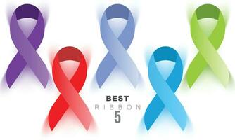 Awareness Ribbon set in different color. health, cancer, disease, Vector illustration.