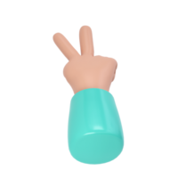 3d hand victory icon illustration. Two fingers social icon. Cartoon character hand gesture. Business success clip art transparent png