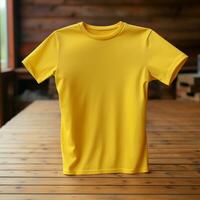 AI generative High quality blank t-shirt in yellow color, perfect to create mockup preview photo