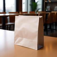 High quality photo of blank paper bag on the table