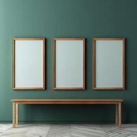 Real photo of blank wood frame hung on the walls