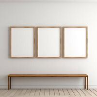 Real photo of white blank wood frame hung on the walls, hyper realistic