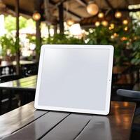 High quality photo of big tablet with blank screen on the table, perfect to create mockup preview