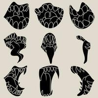 Free vector collection of silhouette illustrations of fighting monster mouths with long tongues