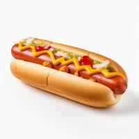 AI Generative high quality of 3D hotdog design in white background photo