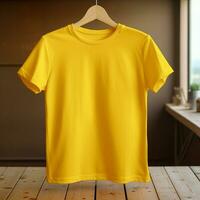 AI generative High quality blank t-shirt in yellow color, perfect to create mockup preview photo