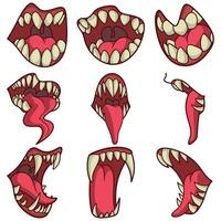 Free vector illustration collection of fighting monster mouths with long tongues