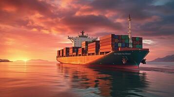 container ship with open sea and sea in the background Created with AI photo