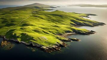 aerial view of the golf course and the sea in the morning Created with AI photo