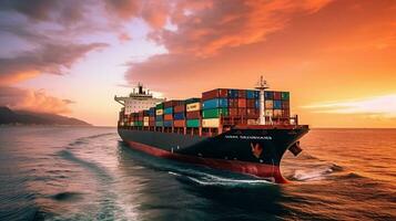 container ship with open sea and sea in the background Created with AI photo