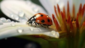 ladybug on the green leaf Created with AI photo