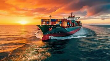 container ship with open sea and sea in the background Created with AI photo