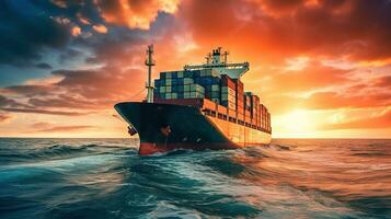 container ship with open sea and sea in the background Created with AI photo