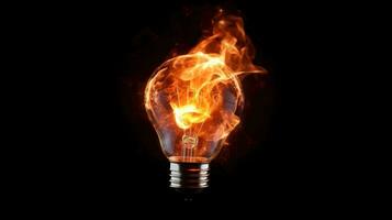 glowing light bulb isolated on black background. 3 d illustration Created with AI photo