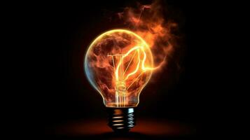 glowing light bulb isolated on black background. 3 d illustration Created with AI photo